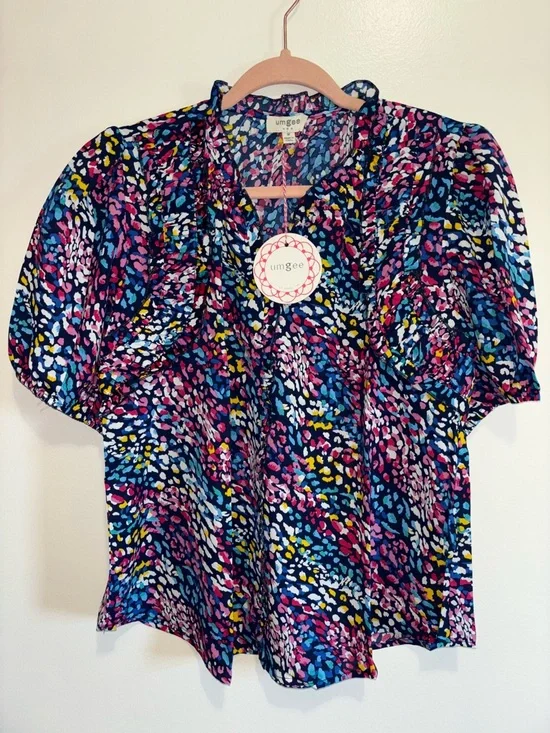 Umgee Multicolor Puff Sleeve Blouse - Women’s Size Medium Brand New Chic Classic - Picture 1 of 10